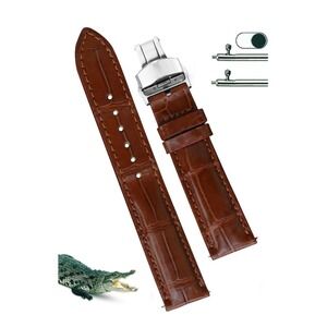Deployment Clasp Men Leather Watch Band Alligator Strap